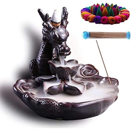 Dragon Incense Waterfall Burner Ceramic Set