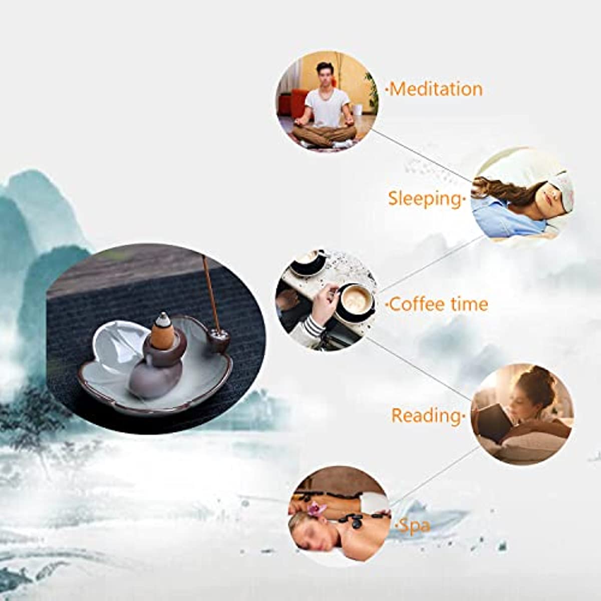 Ceramic Waterfall Incense Burner with 20 Cones