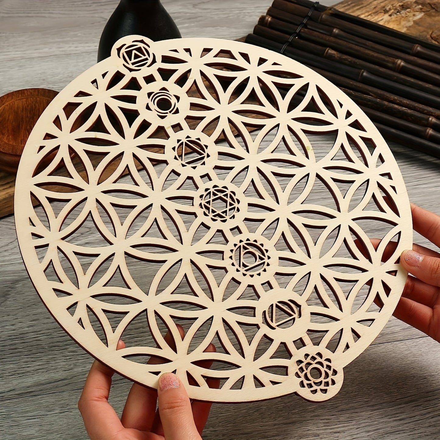 1pc Flower Of Life, 7 Chakras Wall Art Wooden