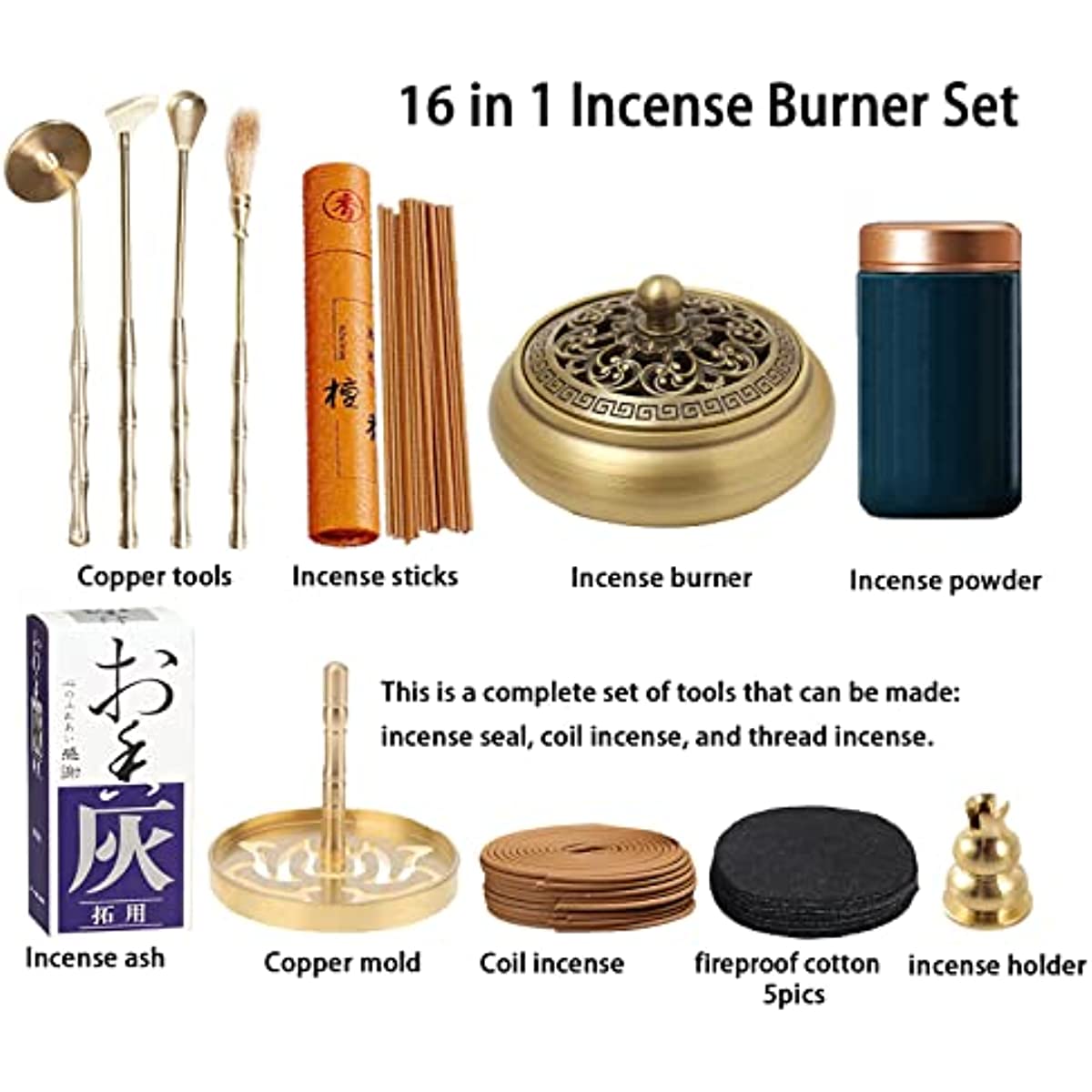 1  Hottest sale Copper Incense Burner 16Pcs Tool set