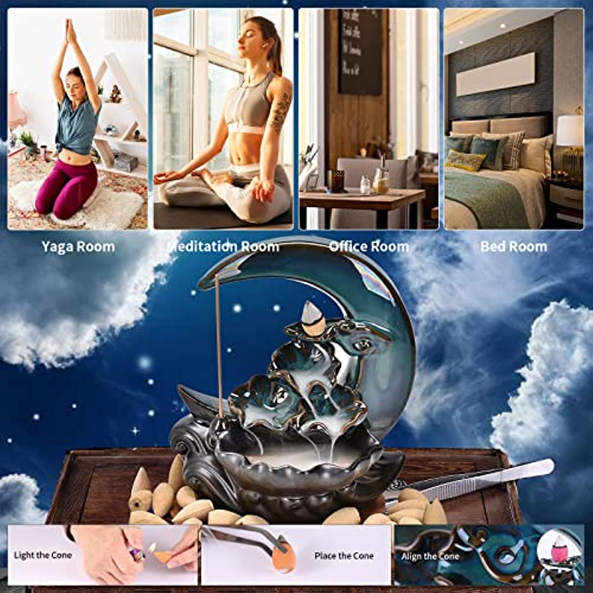 Ceramic Moon Backflow Incense Burner