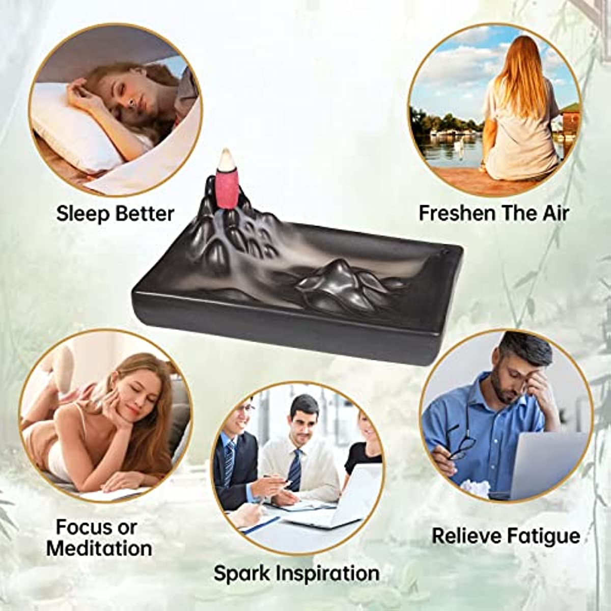 Ceramic Waterfall Incense Burner 60 Cones+30 Sticks