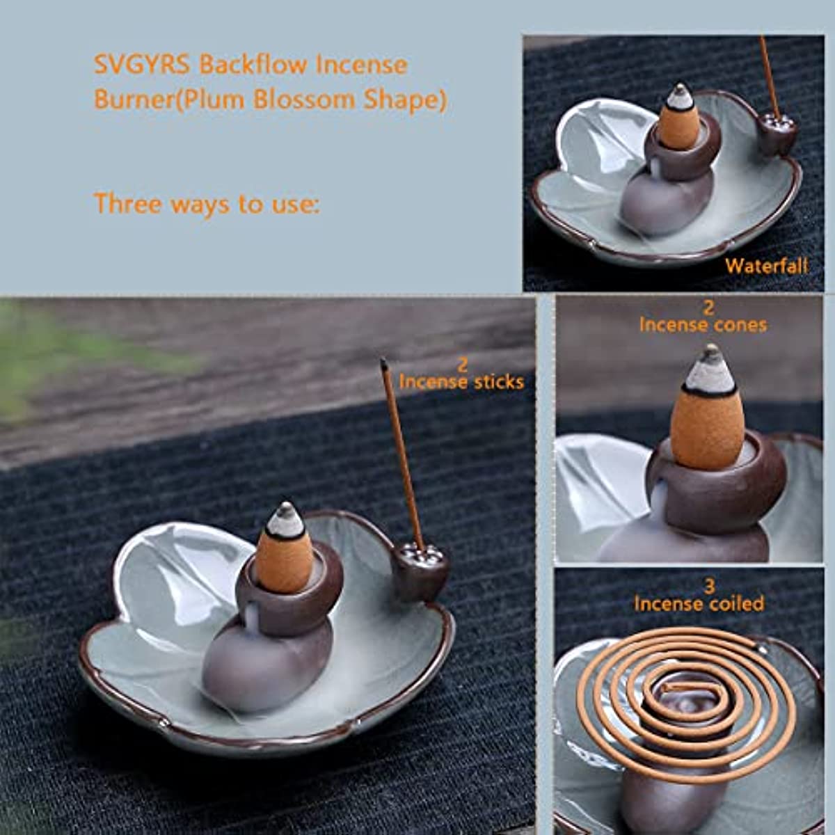 Ceramic Waterfall Incense Burner with 20 Cones