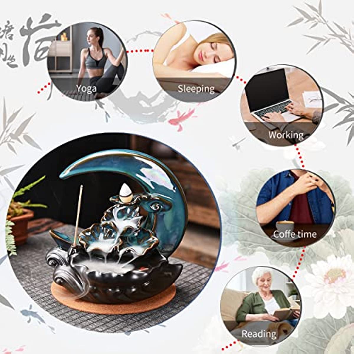 Ceramic Incense Burner with 100 Incense Cones