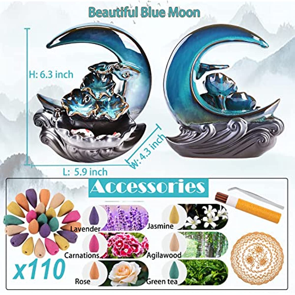 Ceramic Moon Backflow Incense Burner
