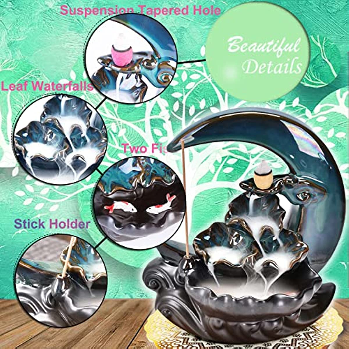 Ceramic Incense Burner with 100 Incense Cones