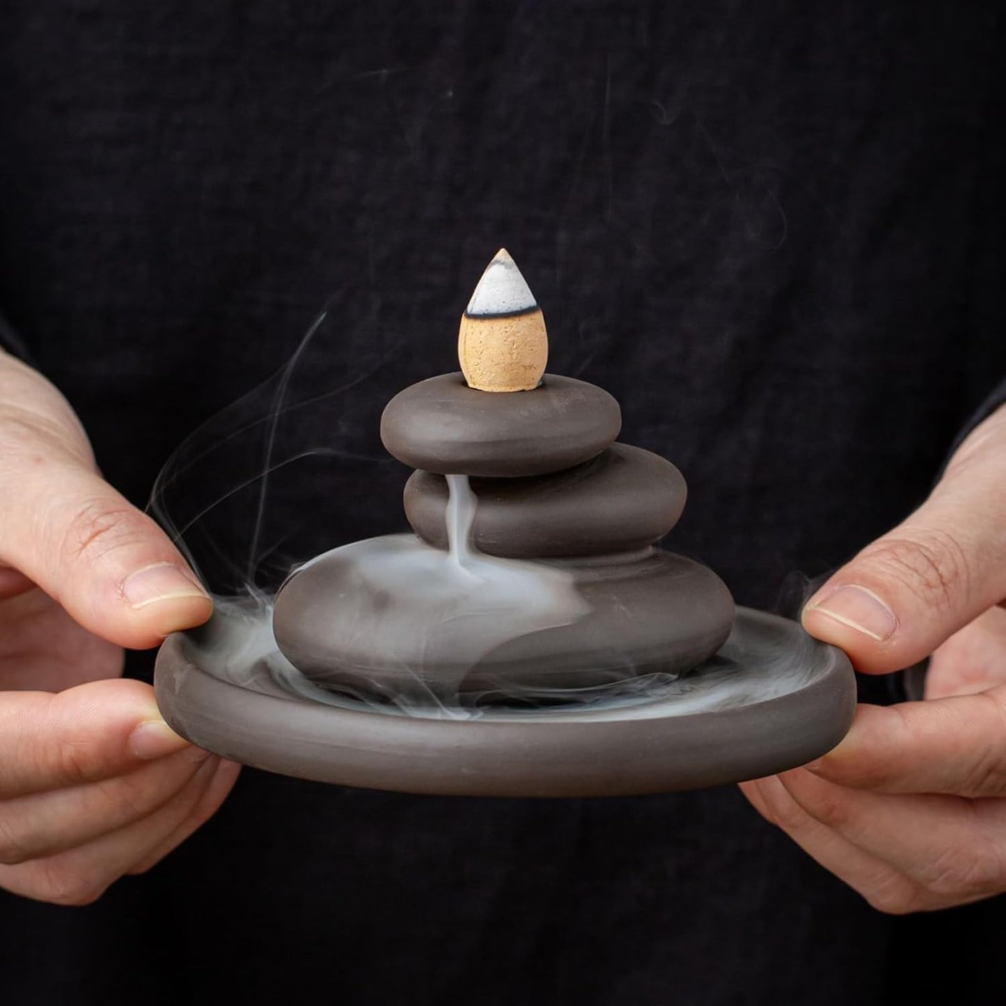 Ceramic Stacked Rock Zen Stone Waterfall Incense Burner