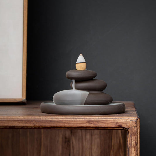 Ceramic Stacked Rock Zen Stone Waterfall Incense Burner
