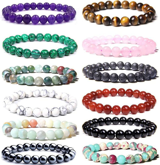12PCS 8mm  Crystal Reiki Healing Bracelet