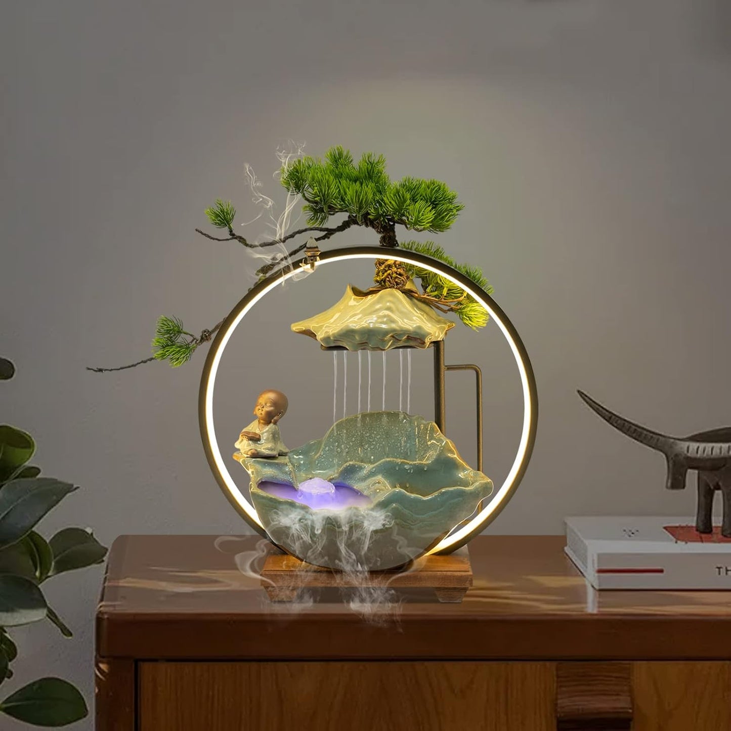 Backflow Incense Holder with Water Fountains and LED Light