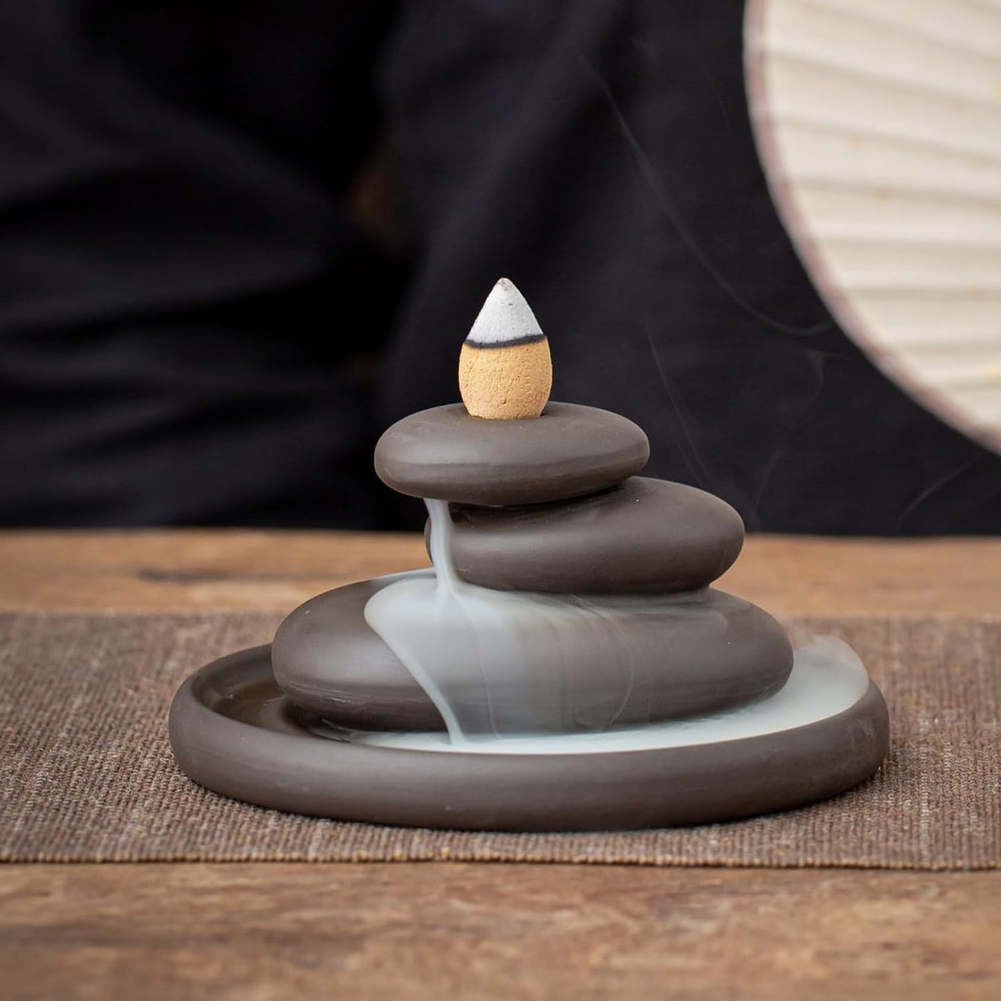 Ceramic Stacked Rock Zen Stone Waterfall Incense Burner