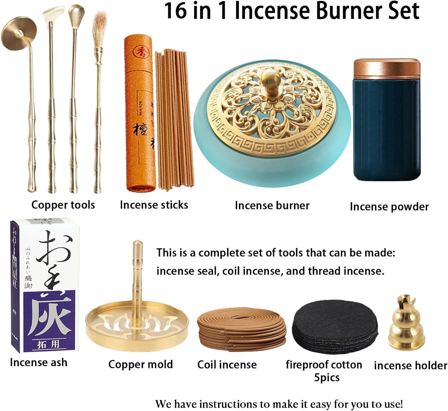 11Colored Glass Complete Incense 16 Pcs Set