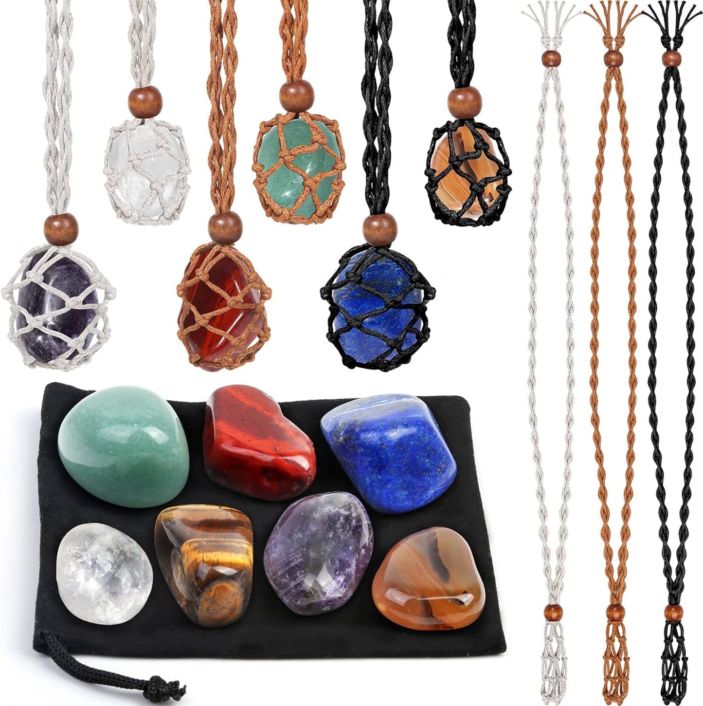Crystal Necklace Holders & Healing Stones Set