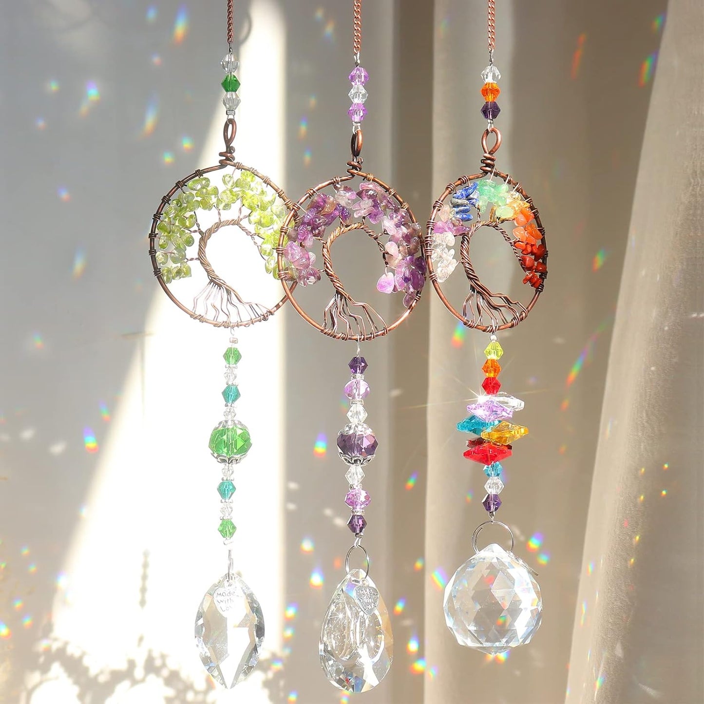 3pcs Crystal Suncatchers for Windows Hanging Tree of Life