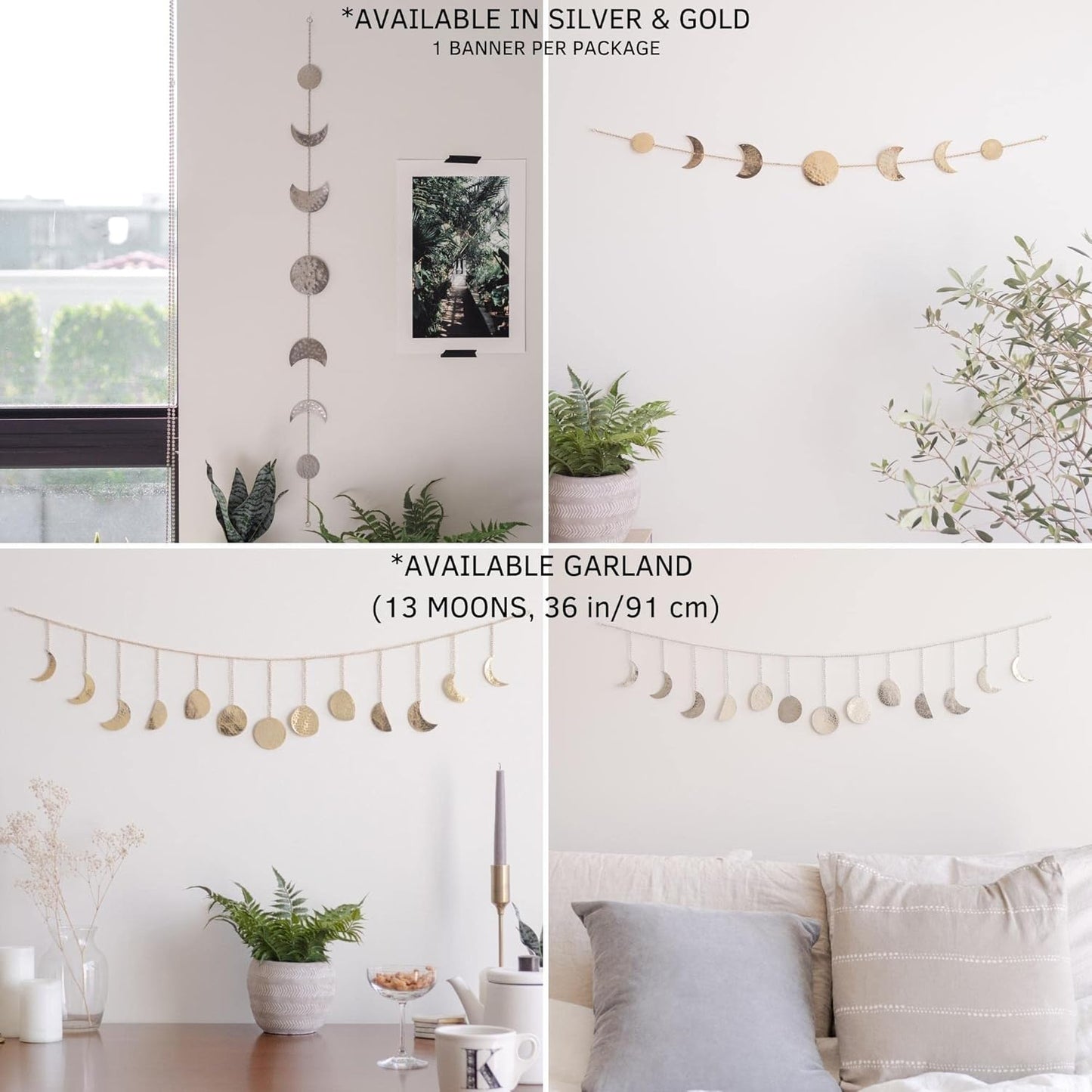 Handmade Gold Metal Moons Decor 13 Moons 36" Garland
