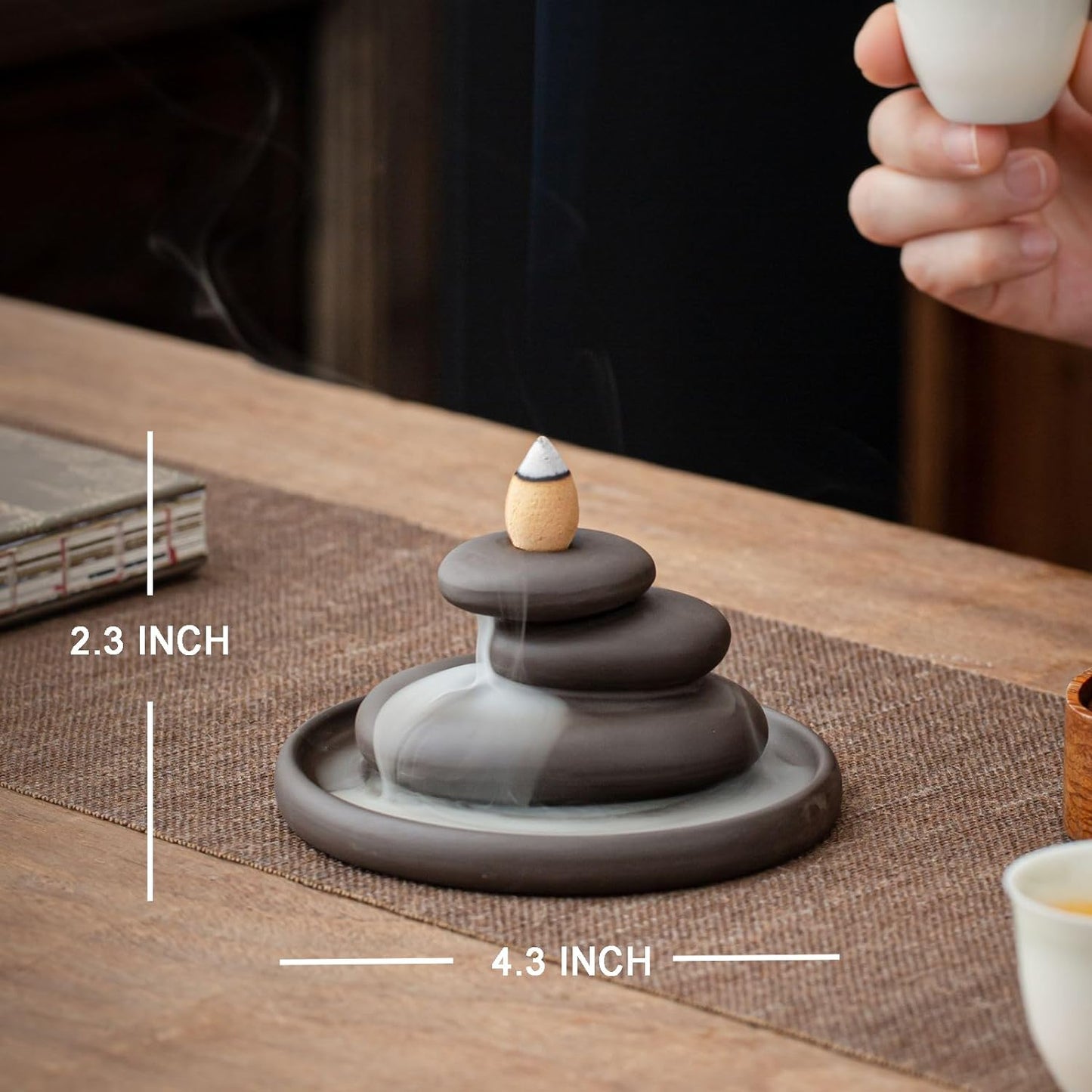 Ceramic Stacked Rock Zen Stone Waterfall Incense Burner