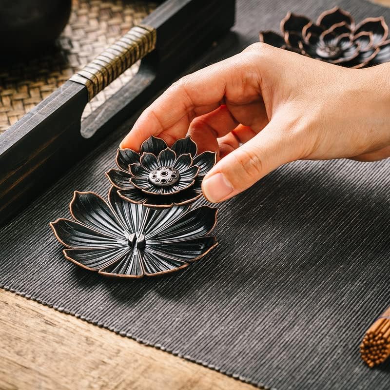 Incense Burner, Incense Holder for Sticks, Brass Lotus Incense Stick Holder and Detachable Ash Catcher