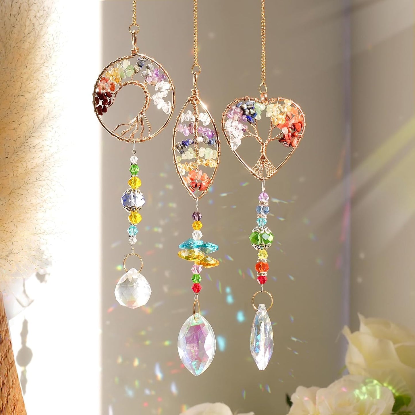 3pcs Crystal Suncatchers for Windows Hanging Tree of Life