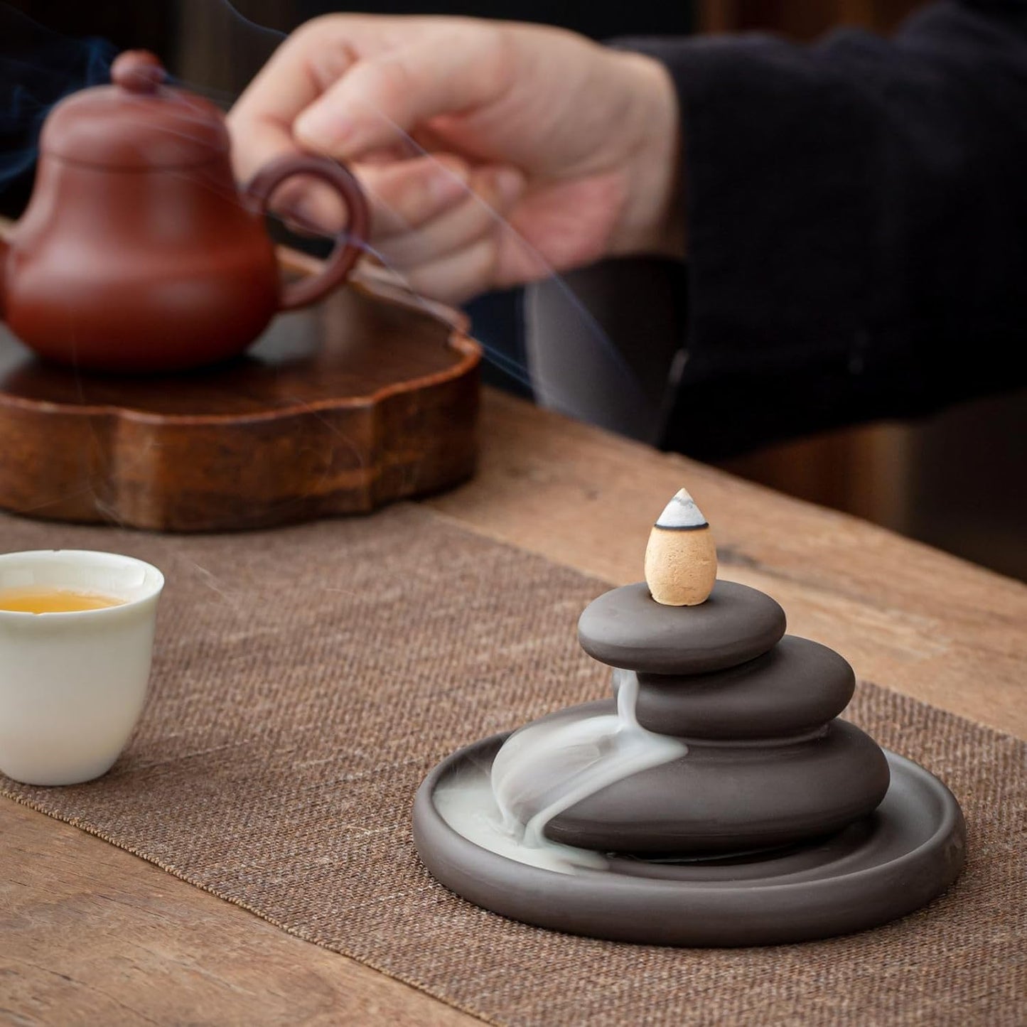 Ceramic Stacked Rock Zen Stone Waterfall Incense Burner