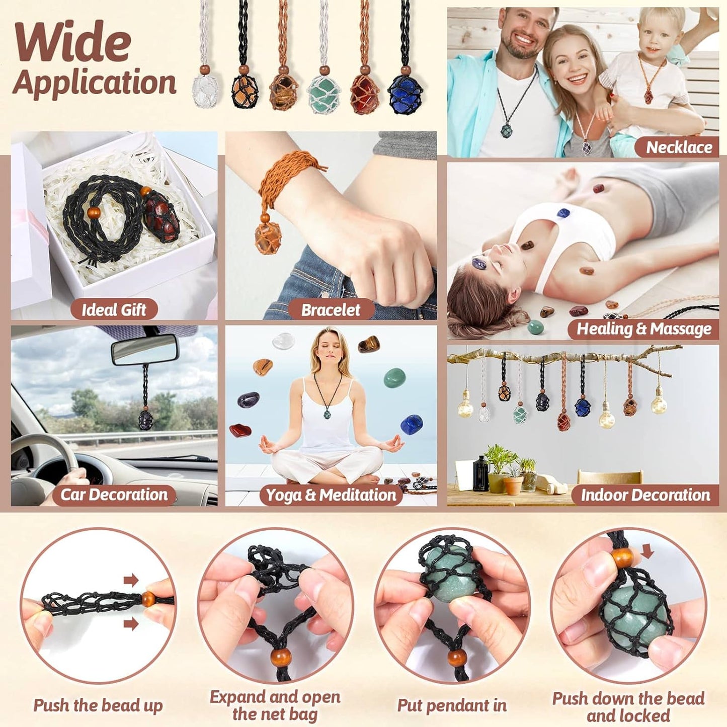 Crystal Necklace Holders & Healing Stones Set