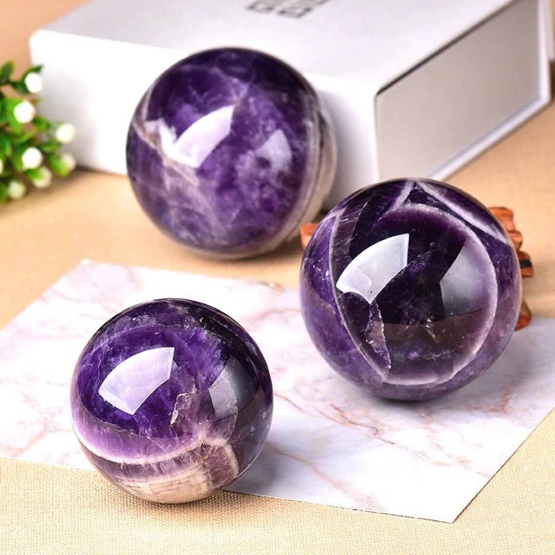 Natural Transparent Quartz Crystal Balls, White Quartz/ Amethyst