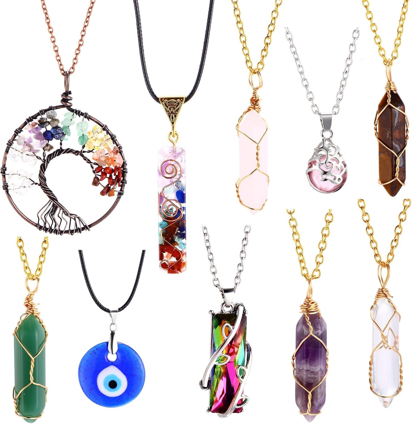 10 Pieces Crystal Pendant Necklace