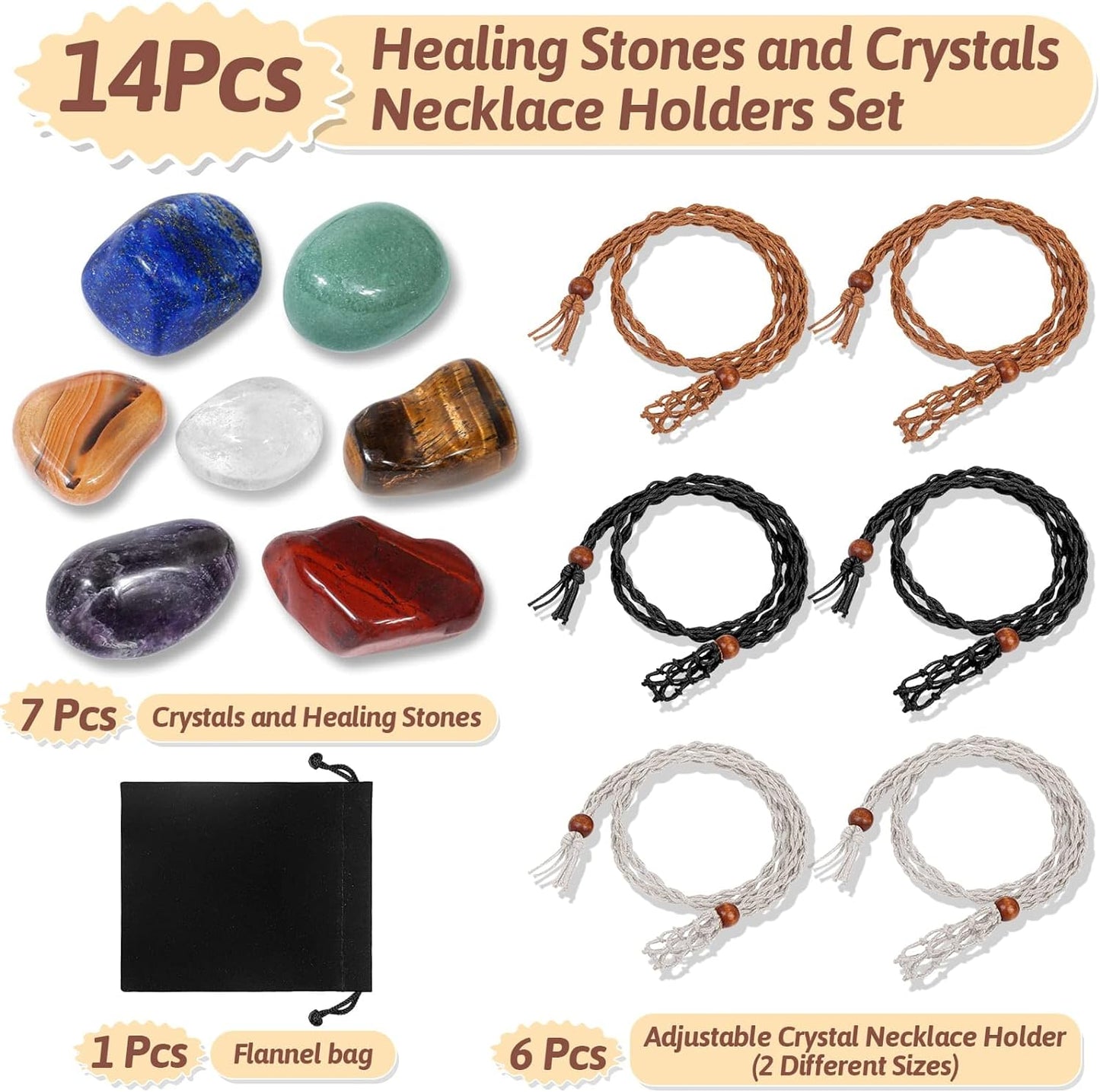 Crystal Necklace Holders & Healing Stones Set