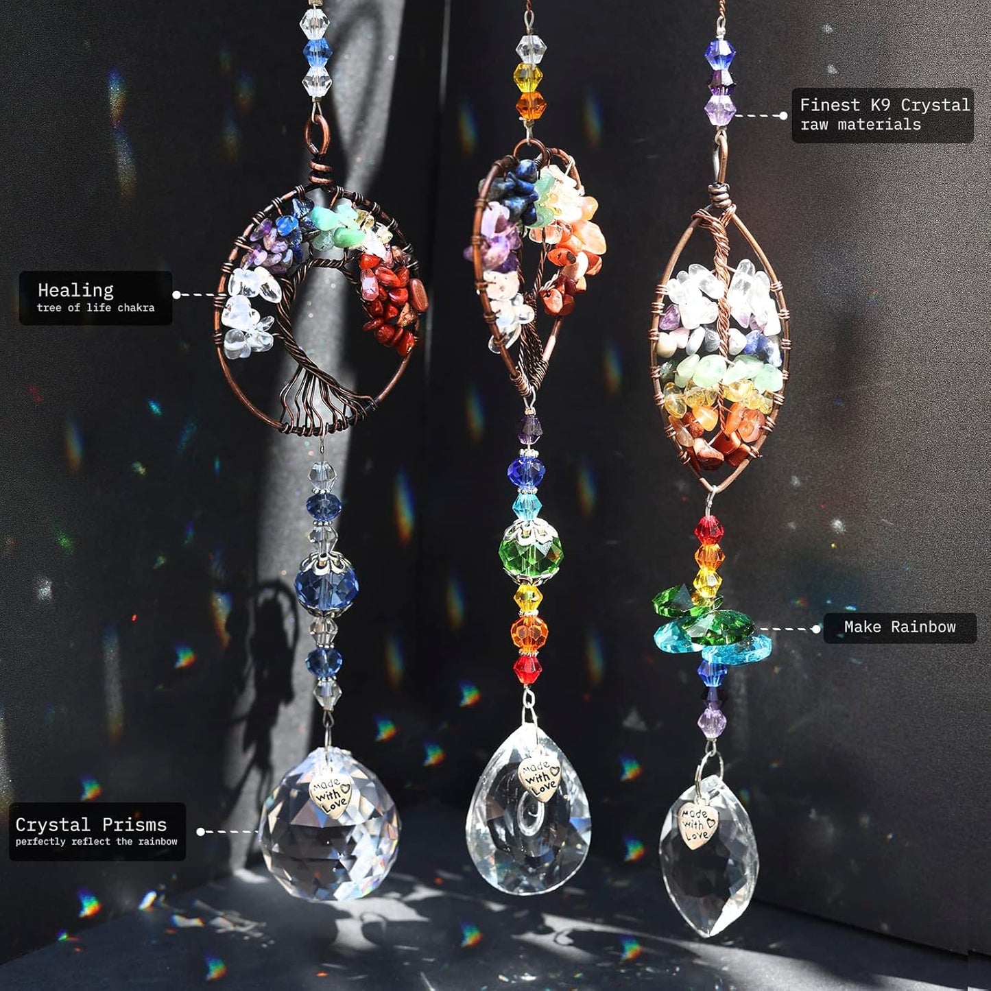 3pcs Crystal Suncatchers for Windows Hanging Tree of Life