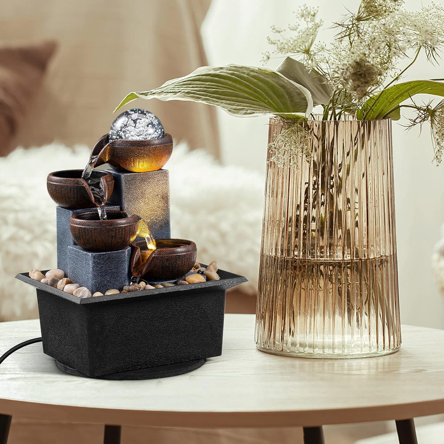 Tabletop Fountain 4 Level Tabletop Waterfall Meditation
