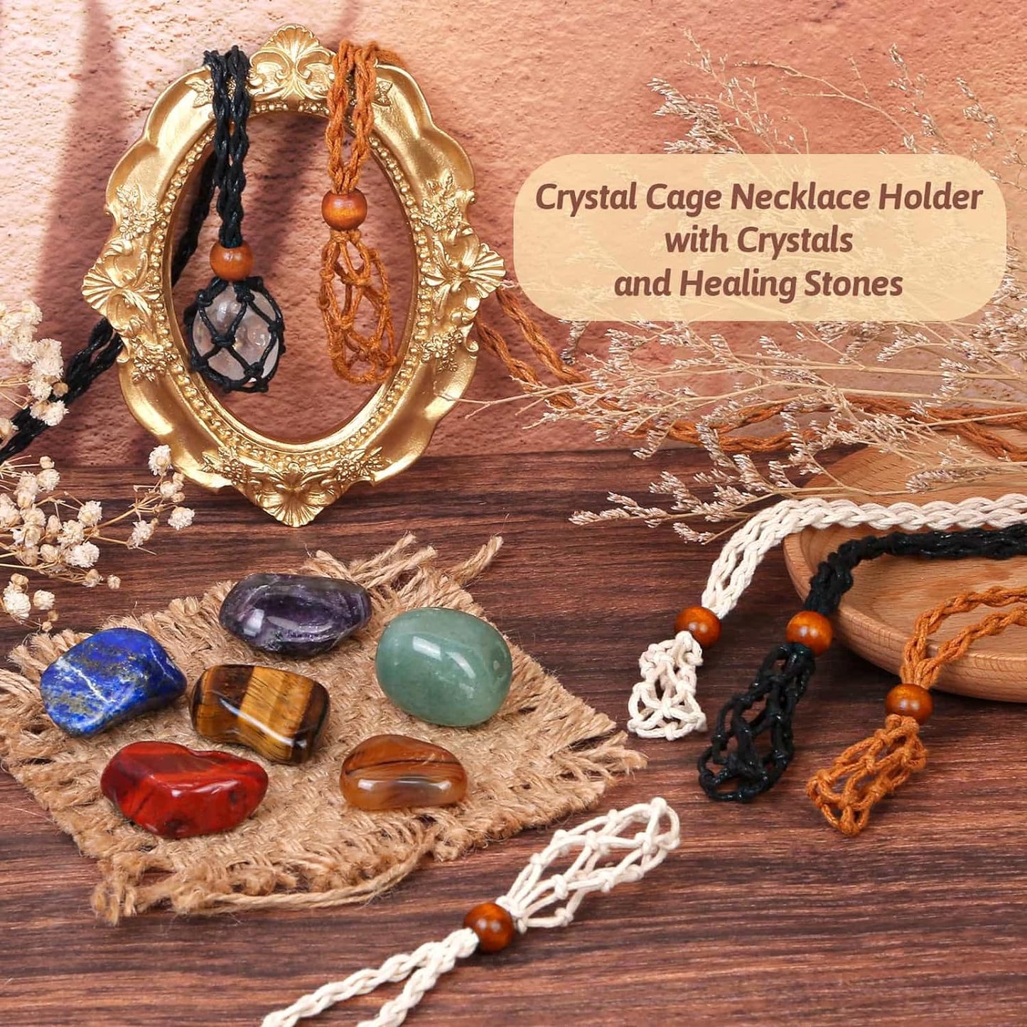Crystal Necklace Holders & Healing Stones Set