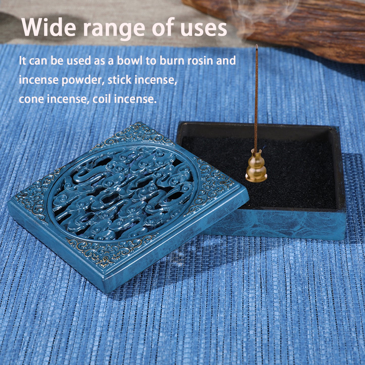 Blue Incense Holder Set with Auspicious Clouds Like Brocade