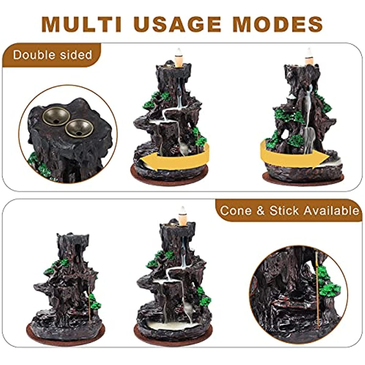 Incense Backflow Holder Waterfall 2 Sides