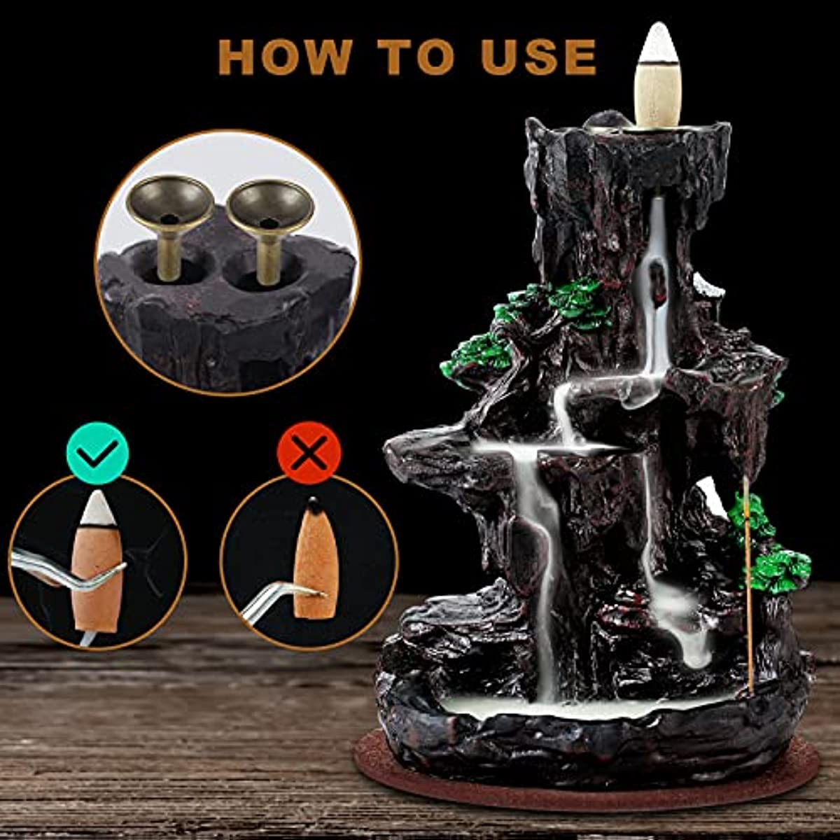 Incense Backflow Holder Waterfall 2 Sides