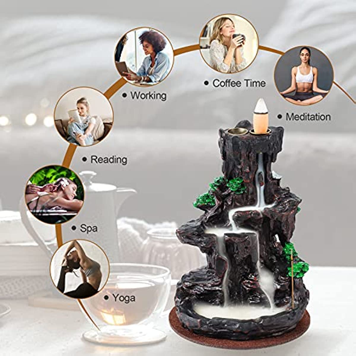 Incense Backflow Holder Waterfall 2 Sides