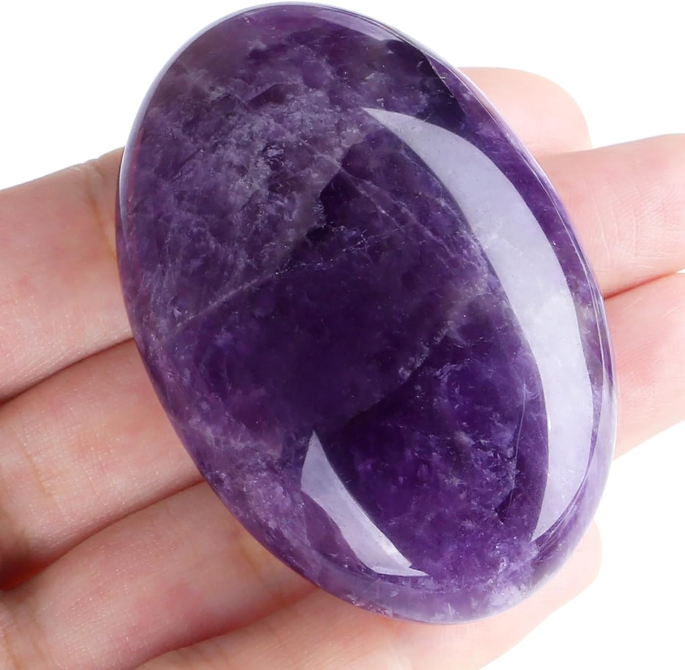 2.4" Large Amethyst Crystal Stone Polished Palm Stone