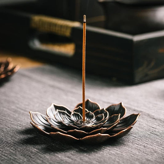 Incense Burner, Incense Holder for Sticks, Brass Lotus Incense Stick Holder and Detachable Ash Catcher