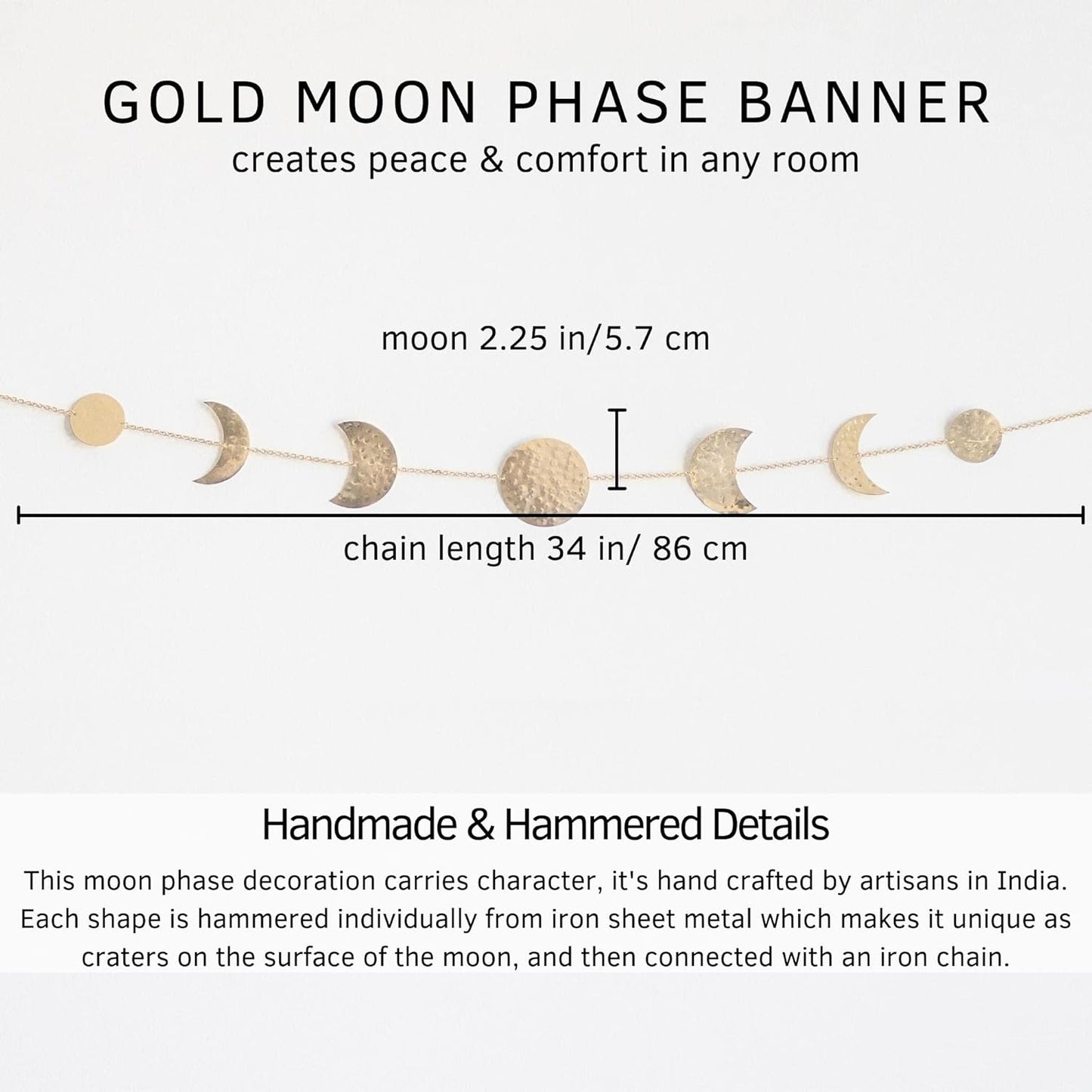 Handmade Gold Metal Moons Decor 13 Moons 36" Garland