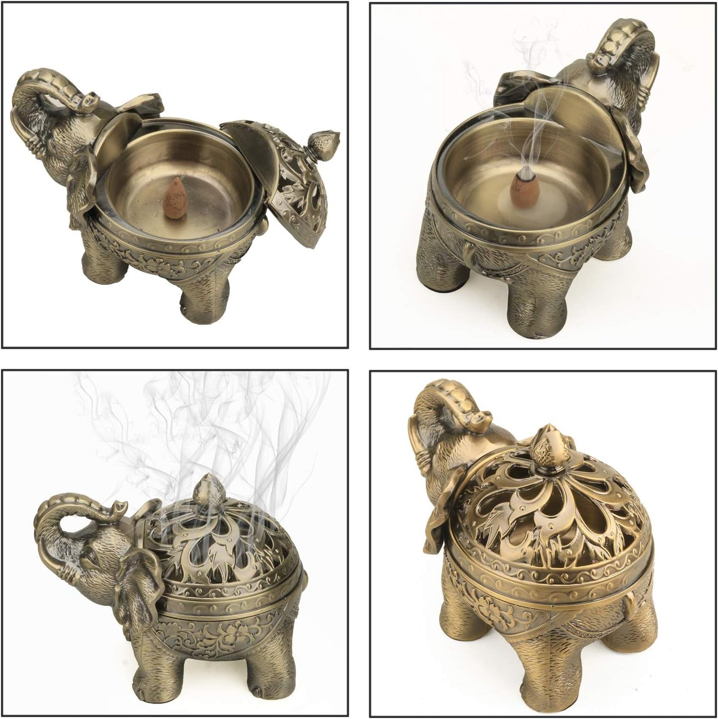 Backflow Incense Holder Elephant Cone Coil, Ash Catcher with Lid