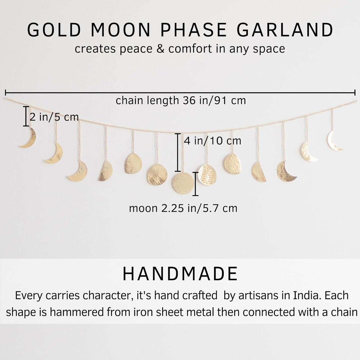 Handmade Gold Metal Moons Decor 13 Moons 36" Garland