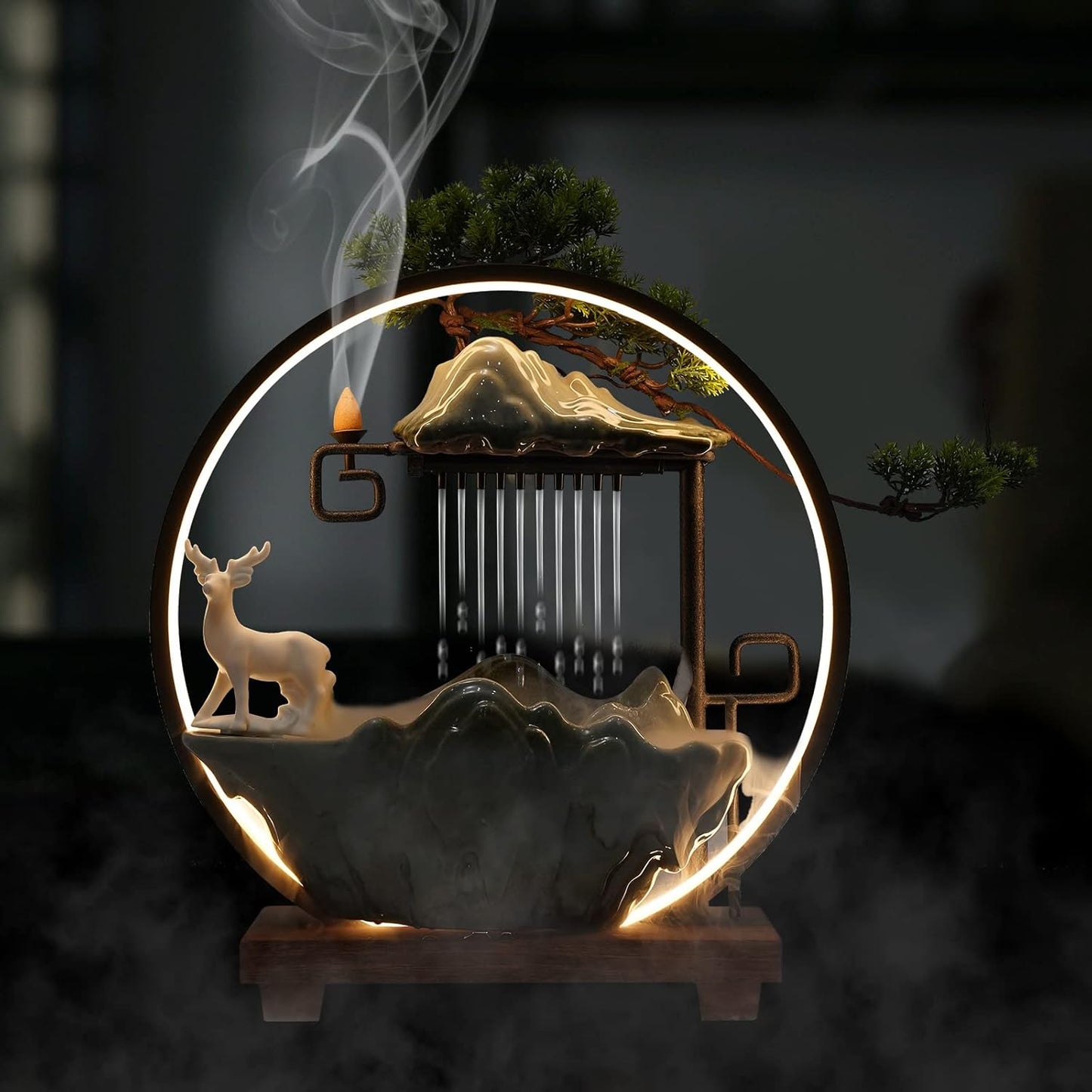 Backflow Incense Holder with Water Fountains and LED Light