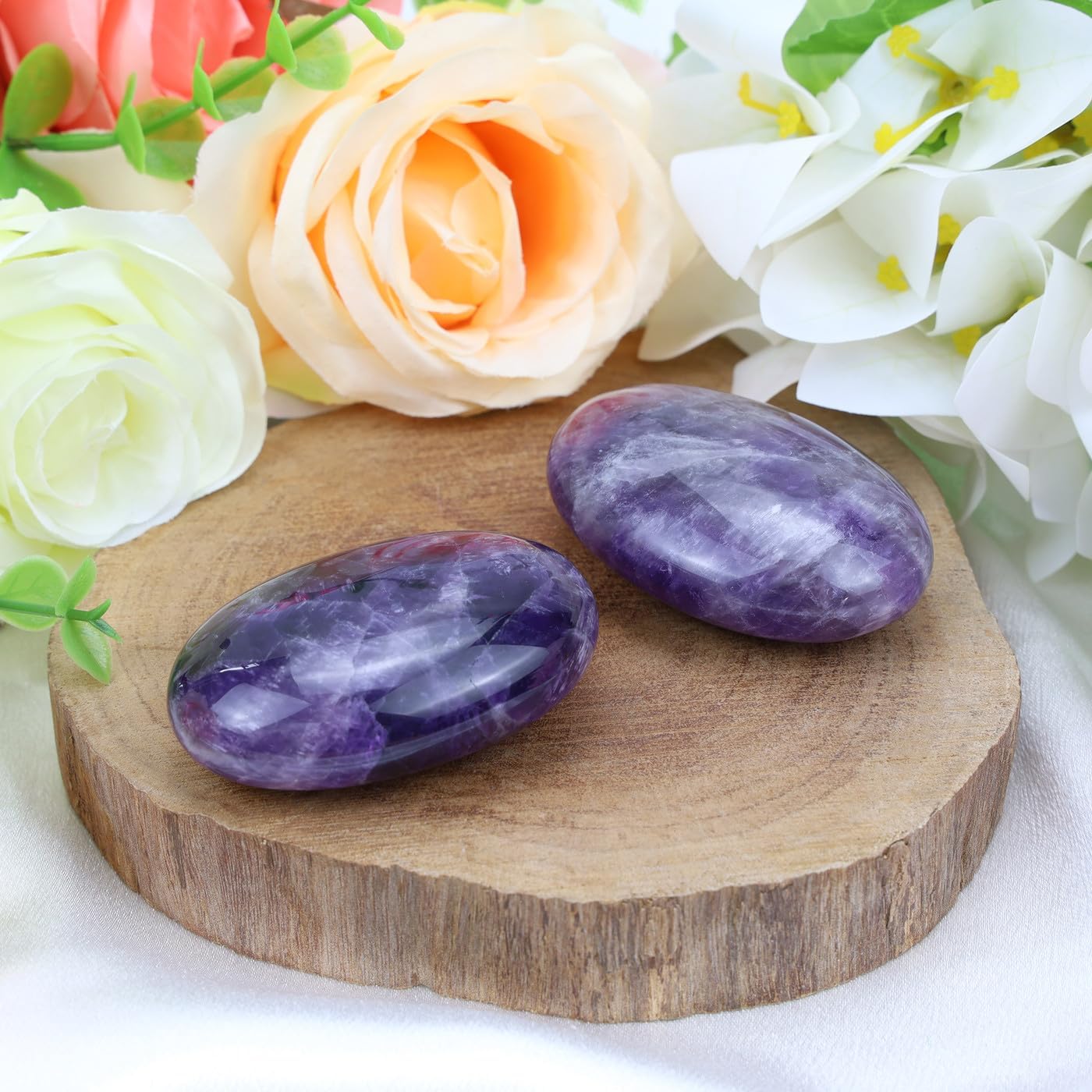 2.4" Large Amethyst Crystal Stone Polished Palm Stone