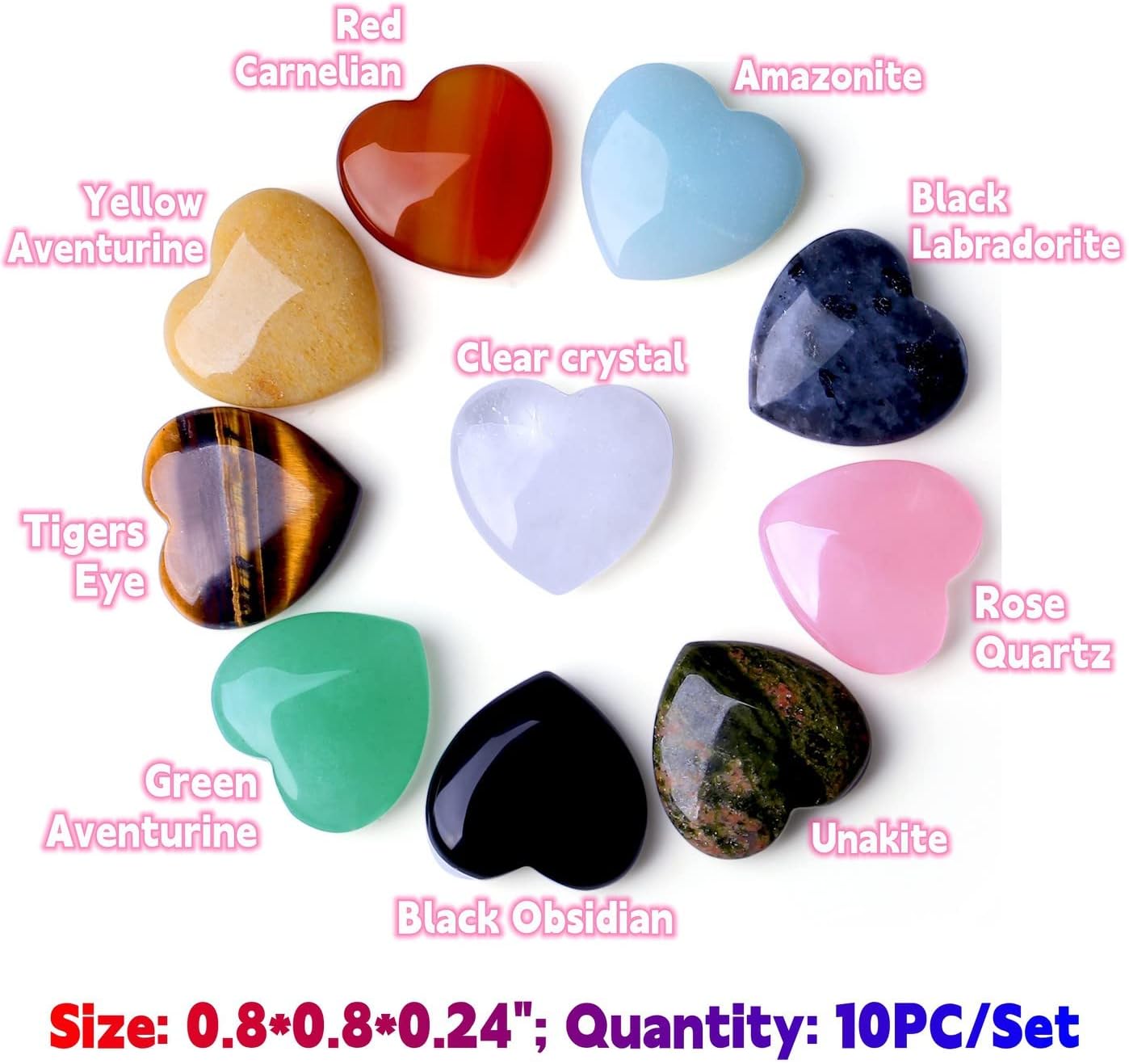 10PCS Crystals Heart Healing Stones