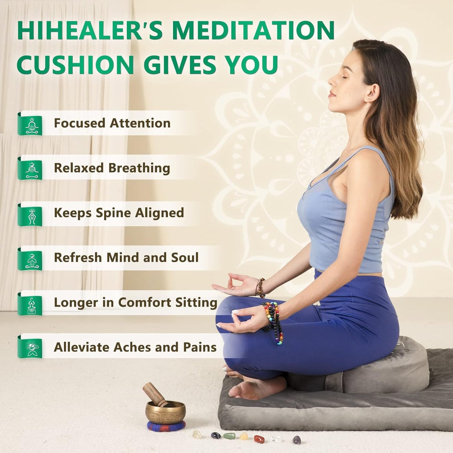 Meditation Cushion - Comfortable Floor Pillow -Large for Adults