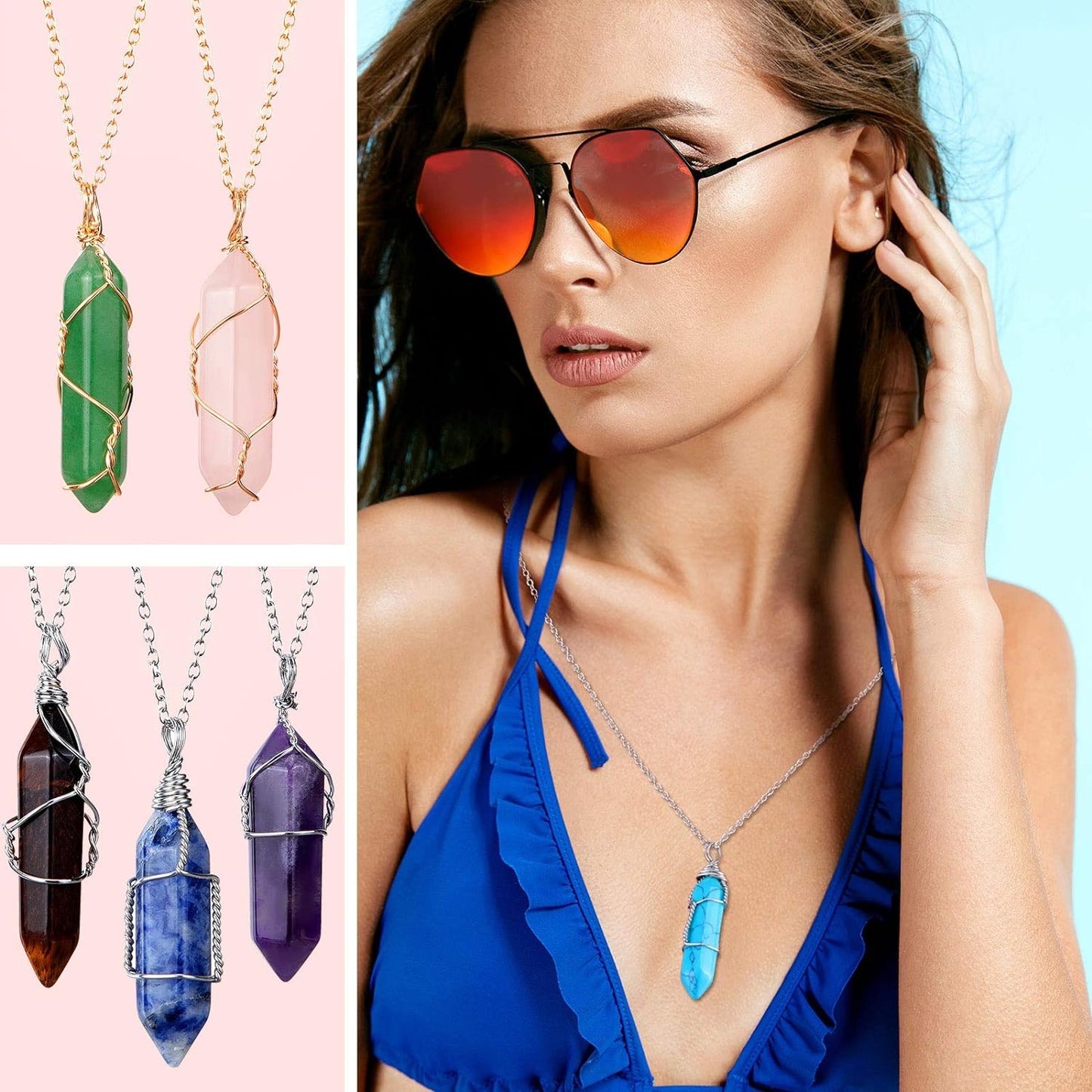 10 Pieces Crystal Pendant Necklace