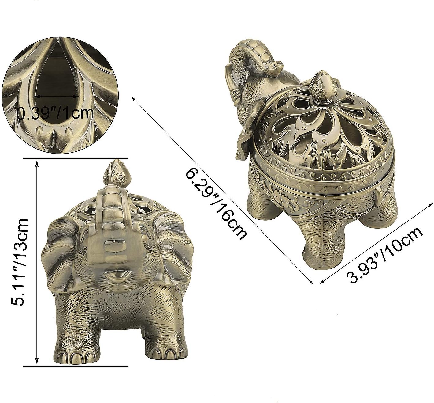 Incienso de reflujo con forma de cono de elefante, recolector de cenizas con tapa