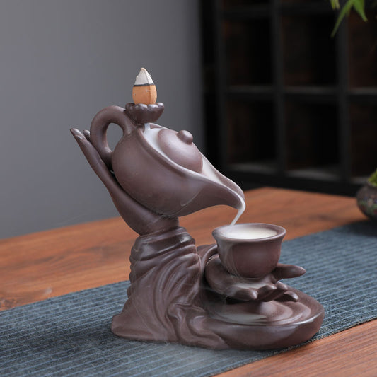 Tea Pot Handmade Ceramic Backflow Incense Burner