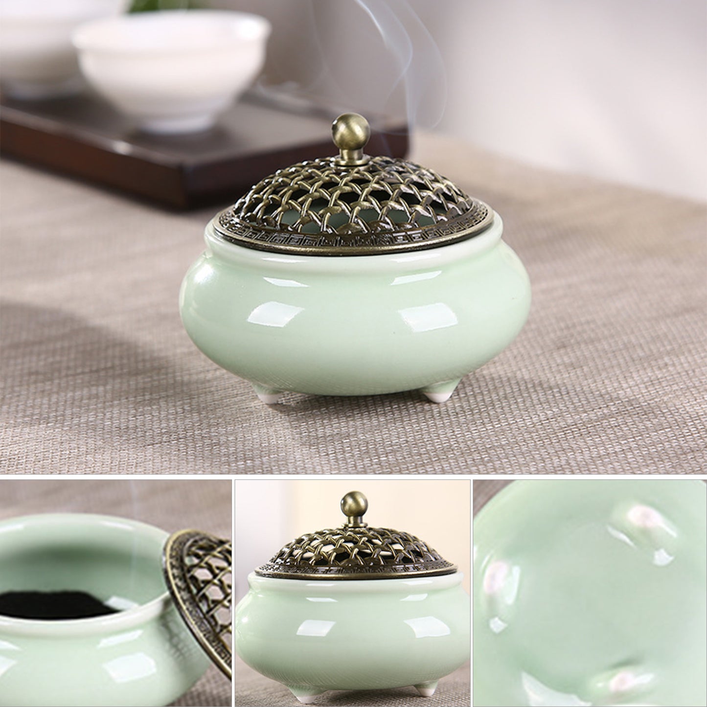 Porcelain Incense Burner (Stick/Cone/Roll Incense) Ceramic green