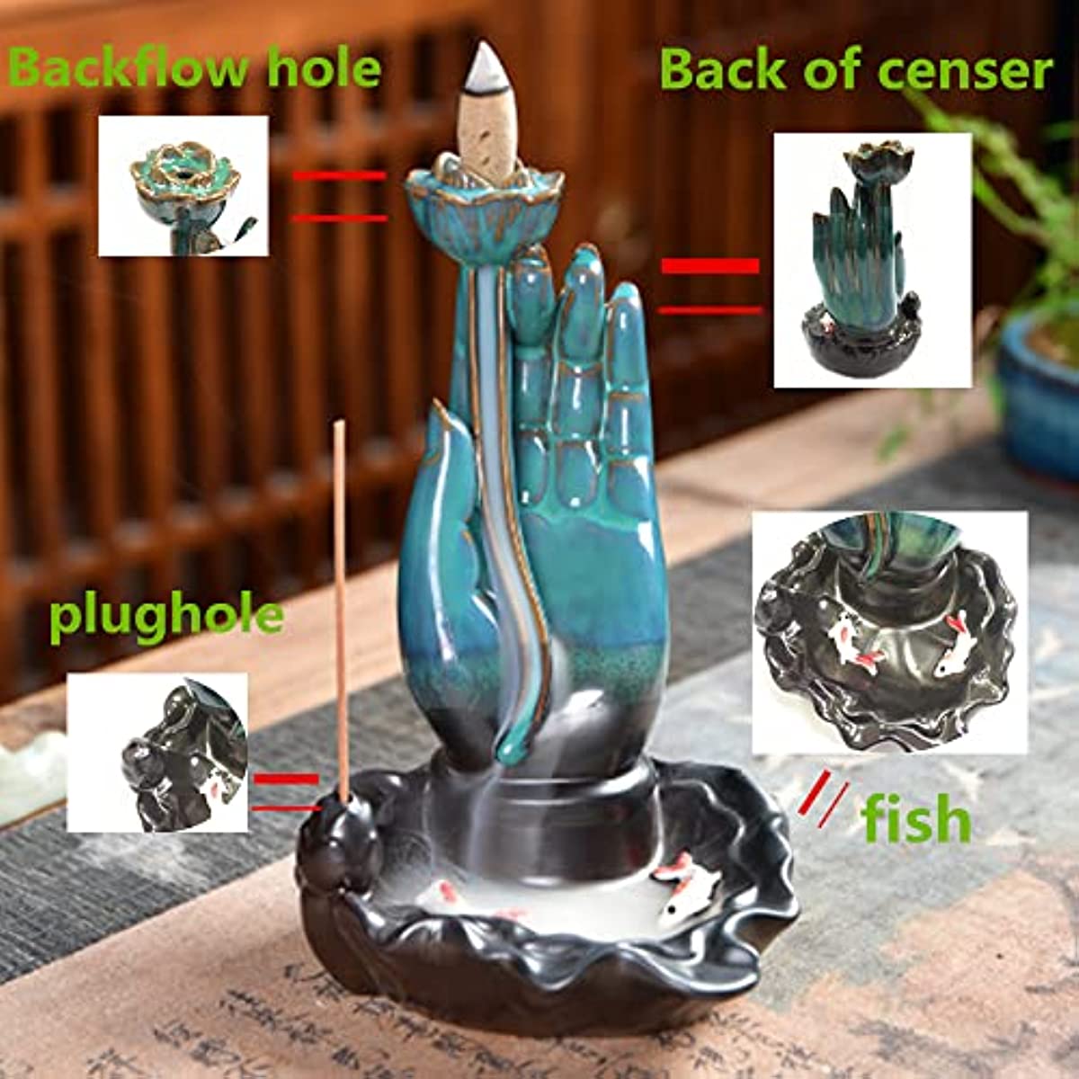 Large Handmade Ceramics Buddha Hand Waterfall Incense Burner