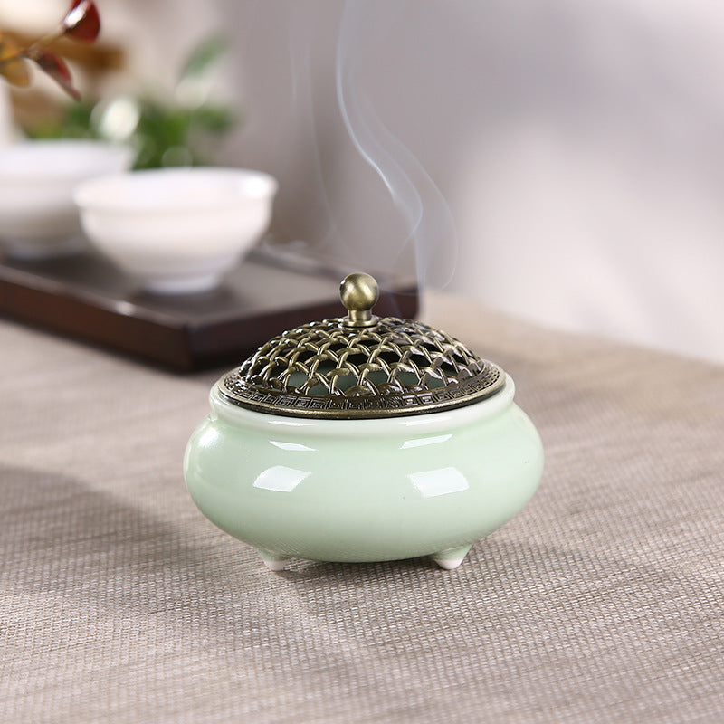 Porcelain Incense Burner (Stick/Cone/Roll Incense) Ceramic green